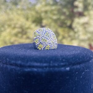 Designer Cocktail Ring Size 6 Green Crystal Sterling 925 Large Square Bling Ring